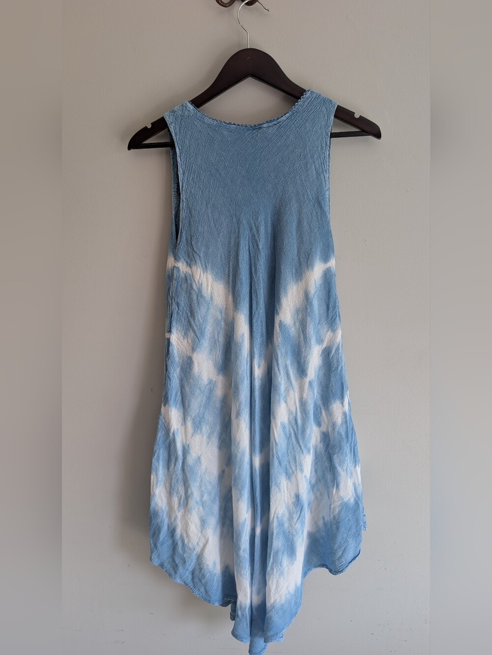 Vintage Blue & White Flowy Tie Dye Sleeveless Dress, 100% Viscose Size Small - Picture 3 of 14